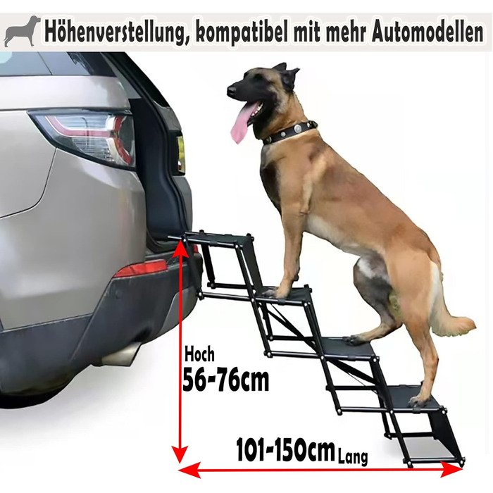 Сходинки для собак в авто, сталевий каркас, витримує 60 кг, великі та малі породи, регульована висота, для різних авто, чорний колір