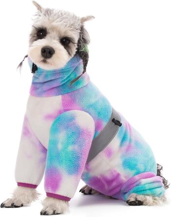 Теплий зимовий одяг для собак, регульований, флісовий комбінезон з кільцем D, для маленьких собак, колір Batik Blue, розмір S (XX-Large), колір краватки фіолетовий