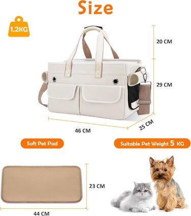 Транспортна переноска для котів та собак ALLSOPETS, складана, портативна, з м'якими кишенями, для подорожей, кемпінгу, хати, Бежева