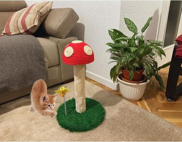 Котячий когтетоп Kratzbaum з мотивом грибів - когтетоп для котів 45 см з трьома текстурами, когтетоп-стійка, когтетоп з товстої тканини, котячі меблі, котячий когтетоп