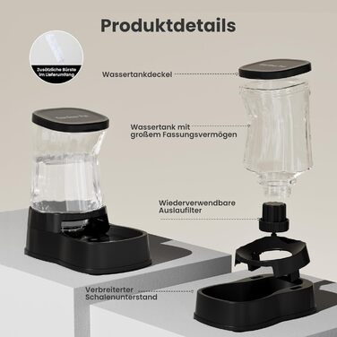 Автоматичний диспенсер води для котів та собак Gardner, 3.85L, без струму, BPA Free, гравітаційний, для середніх/великих тварин (чорний)