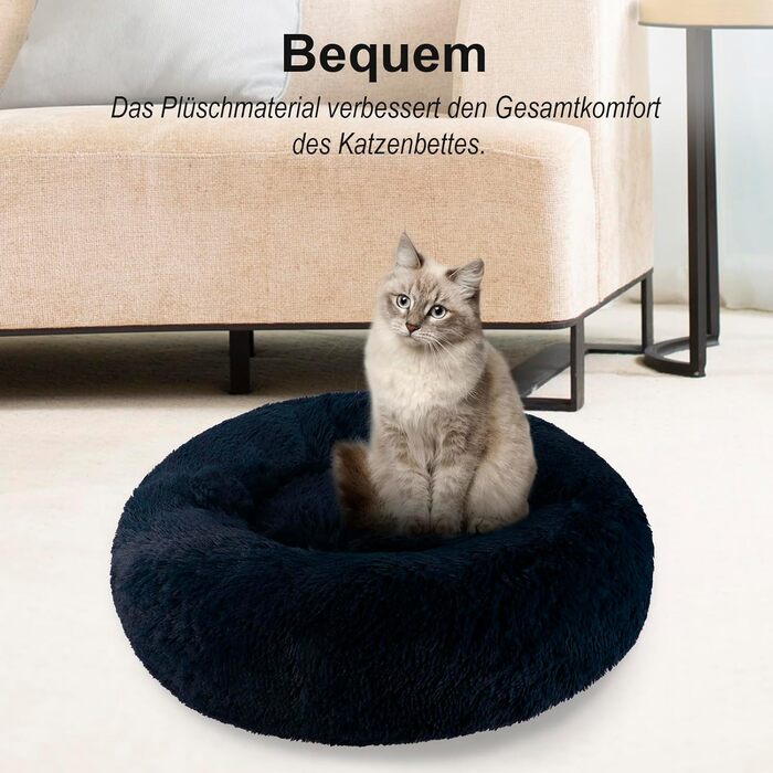 Крісло-лежанка для собак великих та середніх порід, 60 см Ø - М'яке та дихаюче ліжко для собак з неслизьким дном та піднятим бортиком, (76x76x27 см, Темно-синій)