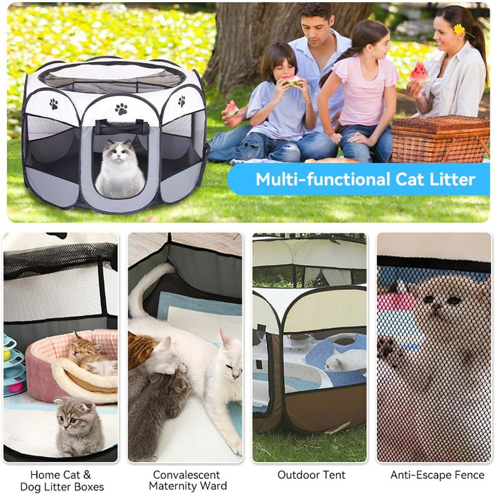 Вольєр для цуценят Dhqkqg, складаний вольєр для собак, 74x74x43 см, сірий. Підходить для собак, цуценят, котів та дрібних тварин.