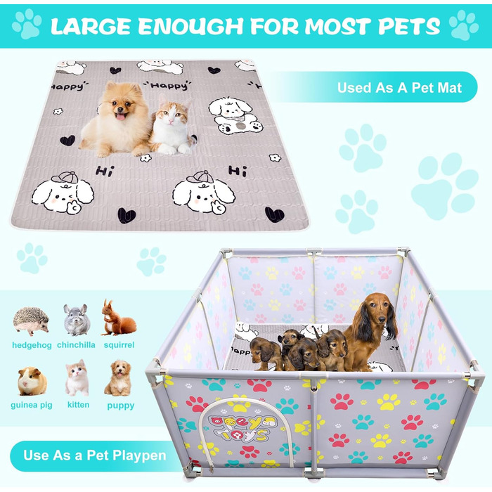 Клітка-манеж для тварин з нержавіючої сталі та міцного тенту, сіра та синя, для великих собак, котів та дрібних тварин