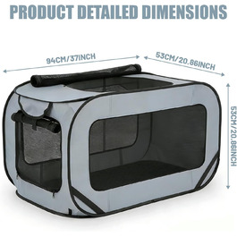 Складана переносна переносна коробка для собак і котів, 94x53x53 см, для собак і котів до 25 кг, для подорожей та дому (зелений, сірий)