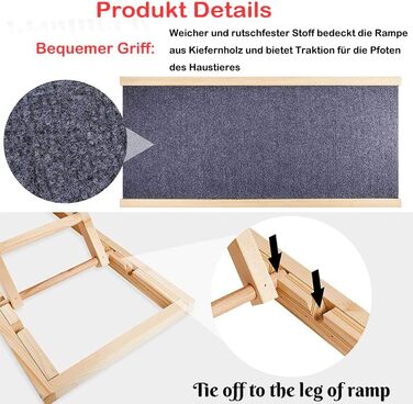Сходинки для собак, складані, для дивана, авто та ліжка. Дерев'яна рампа для собак, регульована висота 30/40/50/60 см, з антиковзким килимком (70х35х30/40 см)