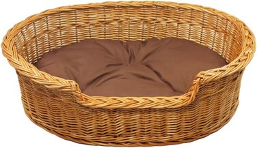 Корзина для собак та котів з плетіння з лози, 47x32x11/15 см, з коричневою подушкою