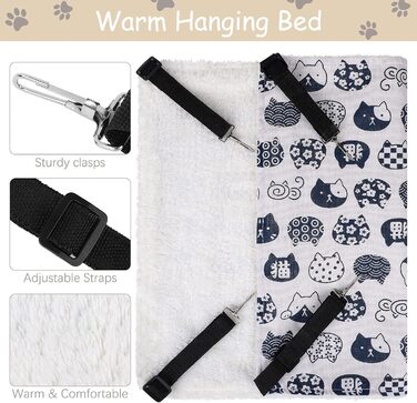 Кішка лежанка-гамак на підвісці, 3 шт. - тепла гамачна лежанка для котів та інших дрібних тварин з регульованими ременями та металевими застібками