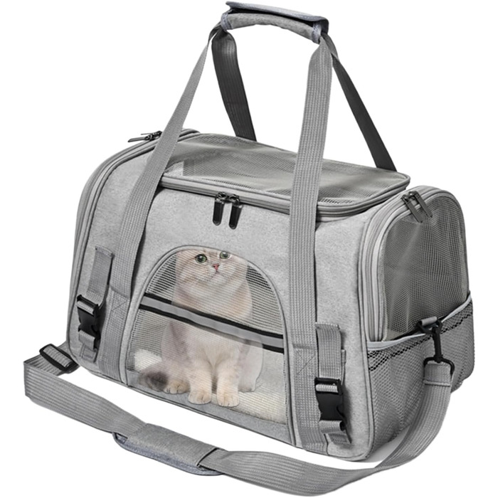 Сумка-переноска для котів та собак | Легка, зручна, дихаюча переноска для тварин на плечі, для прогулянок на вулиці, сірого кольору