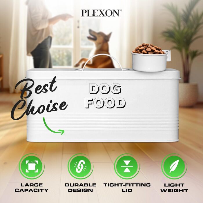 Контейнер для корму Plexon, білий, герметичний, з кришкою та лопаткою, 2 галони, банка для ласощів для домашніх тварин