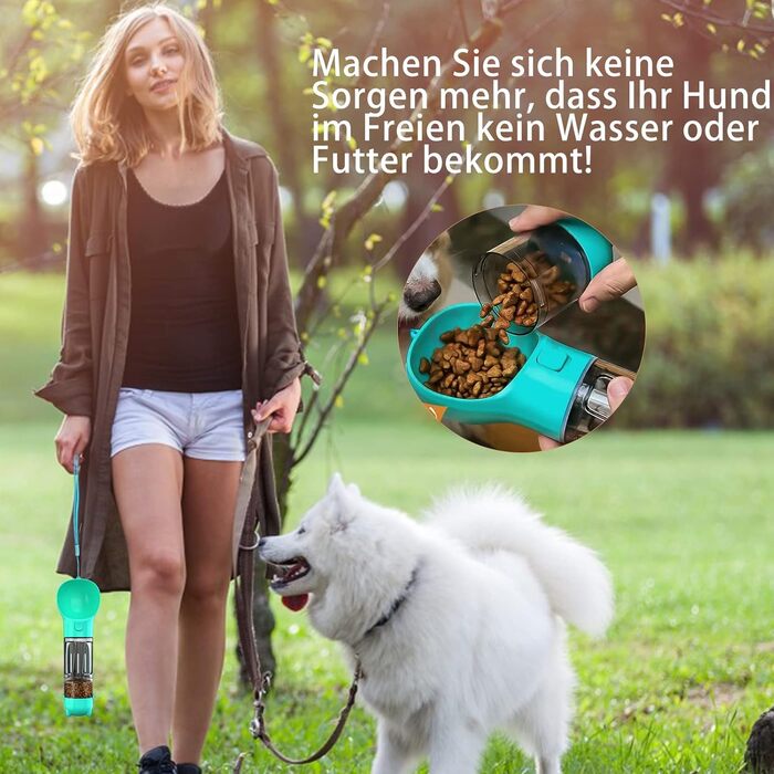 Водяна пляшка для собак Fantasybear 3-в-1 з контейнером для їжі, 300 мл, блакитна. Без BPA. Підходить для великих та маленьких собак та котів. Для прогулянок, подорожей та активного відпочинку.
