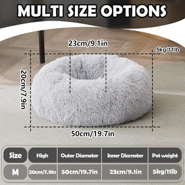 Круглий лежак для собак та котів - м'який, washable, з антиковзною основою, 60 см, сірий. Підходить для маленьких та середніх тварин. Розміри: 60 x 60 x 20 см