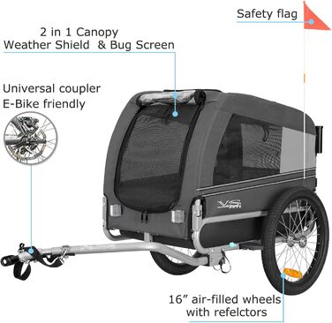 Універсальний візок-перевозник для собак Tiggo VS Pets Medium - 2в1 (велосипедний/біговий, сірий)