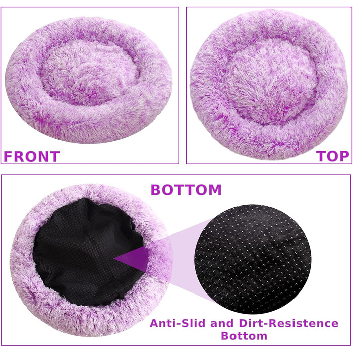 Крісло-гніздочко для собак XXL, кругле, знімний та пральний чохол, антистресове, штучне хутро, м'яке та затишне ліжко для домашніх тварин (100 см, фіолетовий)