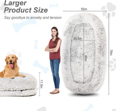 Ортопедичне ліжко для собак XL, 200x112x32 см, сірого кольору. Зручне ліжко для собак та домашніх тварин з великим штучним хутром, знімний та пральний чохол.