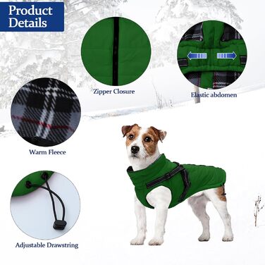 Зимові куртки для собак, шлейки, водонепроникна куртка з флісовою підкладкою, відображаюча, персоналізована, оранжевий, XL (довжина спини 44 см), XXL (довжина спини 52 см), зелений