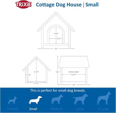 Будка для собак TRIXIE Natura Cottage, дерев'яна, водостійка, з двосхилим дахом, регульована, S–M, 71×77×76 см, коричнева