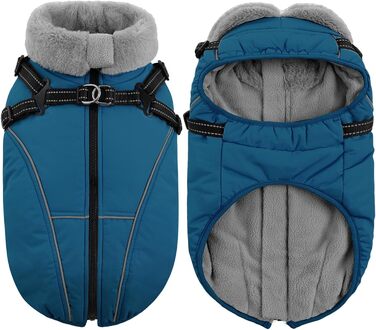 Зимовий теплий водонепроникний одяг для собак Queenmore, куртка для собак з шлейкою, 3-шаровий, світловідбиваючий, для великих порід (Лабрадор, Хаскі, Голден Ретрівер) (2XL) (XS, Коеліновий блакитний)