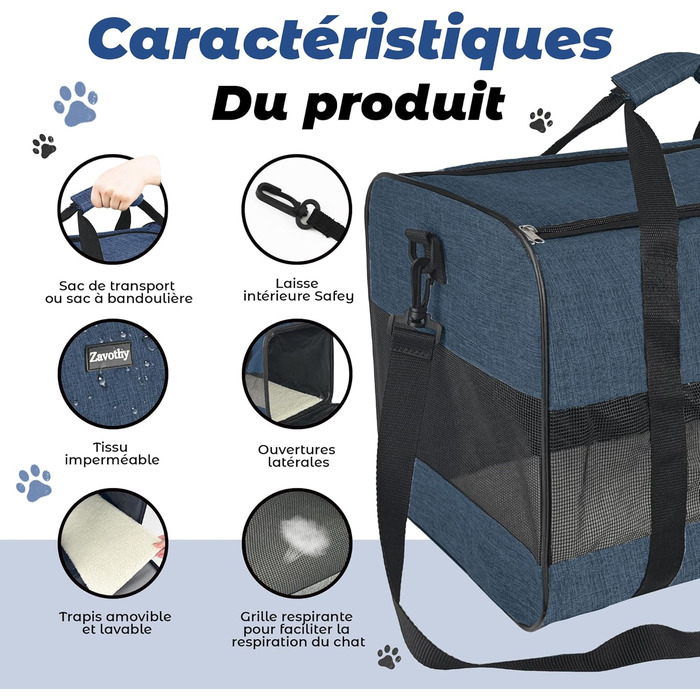 Транспортна сумка для котів та собак, дихаюча та складна, транспортна переноска для котів з регульованим плечовим ременем, знімна плюшева підстилка (Темно-синій, L)