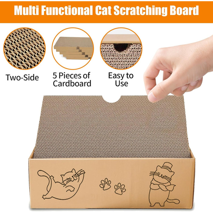 Кігтеточка для котів 5 шт. з будиночком 42*26*13 см, двостороння картонна кігтеточка для догляду за кігтями, іграшка-кігтеточка з гофрокартону для ігор та сну, багаторазова картонна кігтеточка-будиночок для котів, набір