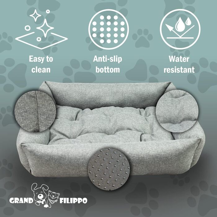 Водонепроникне ліжко для собак - ліжка для маленьких та великих собак - ліжко для собак з неслизьким дном - кошик для собак, корзинка для собак 65x55x16 сірий льон 65x55x16 сіре лляне полотно