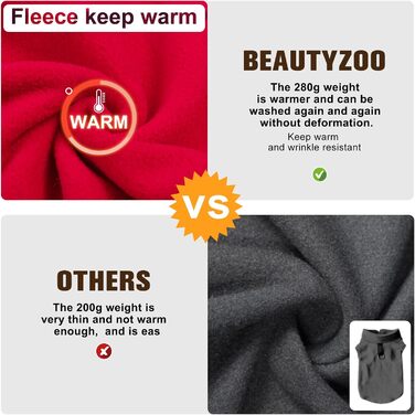 Пуловер для собак BeautyZoo з флісу, теплий зимовий одяг для маленьких та середніх собак, червоний, розмір L (обхват грудей 48.2 см)