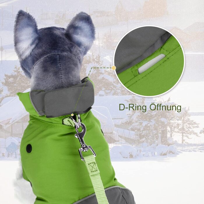 Зимова куртка для собак Petloft, світловідбиваюча, вітронепроникна, з флісовою підкладкою (XS, зелена)