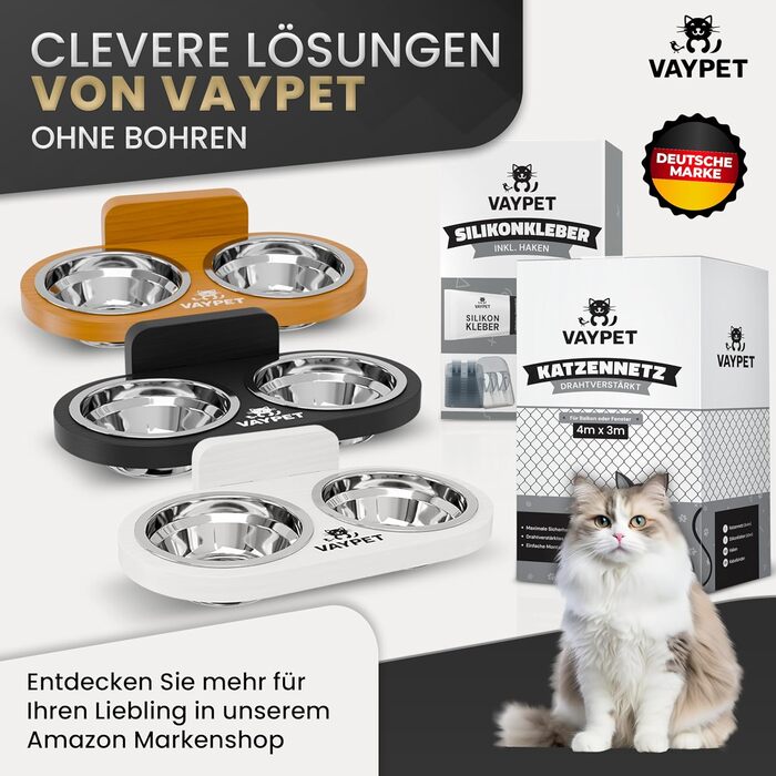 Настінний годівниця для котів VAYPET® з нержавіючої сталі, без свердління, білий/чорний