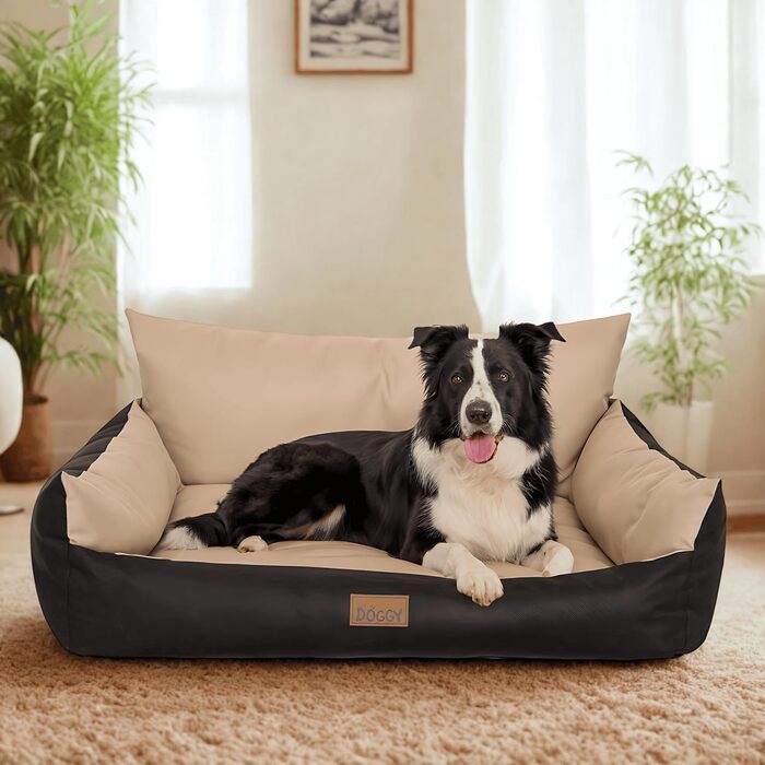 Водонепроникне ліжко для собак великих порід - ліжко-софа для собак, ліжко для собак середніх порід - ліжко-софа Joker знімним подушкою, еко-текстильне ліжко для собак 106x80 см (XXL, Бежевий)