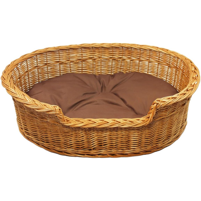 Клітка-лежанка для собак та котів з плетіння лози, 58x41x12/18 см, з коричневою подушкою