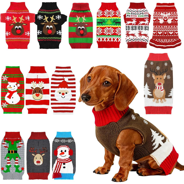 Пуловер для собак у стилі вінтаж, теплий і святковий: Різдво, Хелловін, Олень. Підходить для дрібних, середніх та великих собак (X-Large, коричневий)