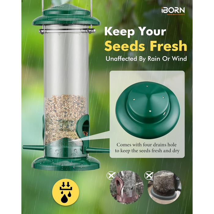 iBorn годівниця для птахів на підвіску, зелена, 2 шт. - металева, стійка до іржі, 20 см