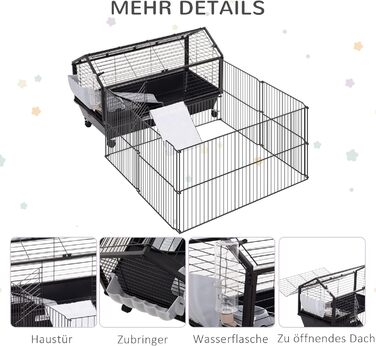 Клітка для дрібних тварин PawHut з розсувним вигулом, для хом'яків, морських свинок, щурів, чорна, 88 x 128,5 x 56 см