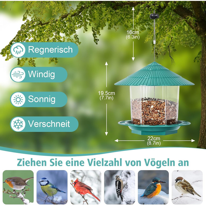 Будинок для пташиного корму Jieayhiu, підвісний, вологостійкий, з запобіжником від падіння, зелений