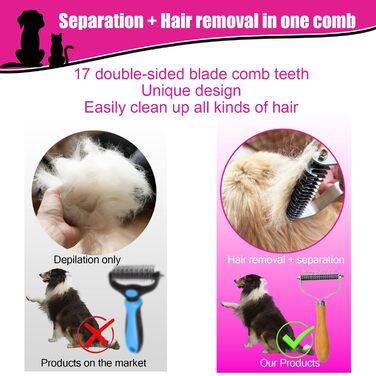 Гребінець для вичісування домашніх тварин (собак та котів) з дерев'яною ручкою, гребінець для видалення підшерстка з нержавіючої сталі, гребінець для собак для розплутування випадіння шерсті, для всіх типів шерсті