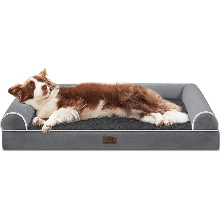 Ортопедичне ліжко для собак великих та середніх порід WESTERN HOME. Водонепроникне, знімний чохол, 106x76x19 см, темно-сірий