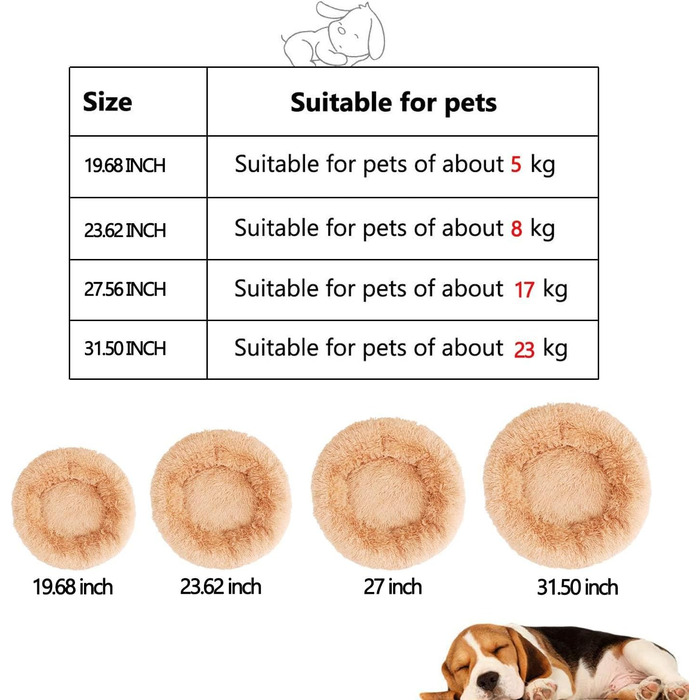 Заспокійливе ліжко для собак, подушка-пончик, кругла, дуже м'яка, пральна, для собак та котів