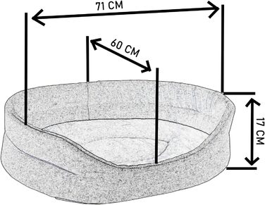 Крісло-лежанка для собак та котів SuperKissen24 - Овальне, 71x60 см, сірий льон. Водостійке, з сертифікатом Oeko-Tex, легко миється