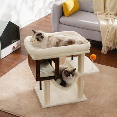 Котячий будиночок з дряпалкою Heybly HCT017WB, 57.5 см, Vintage Brown, велика платформа 54x40 см, сталеві труби, для великих котів