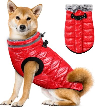 Звуковий теплий зимовий одяг для собак: тепла куртка з флісовим коміром та двома блискавками, для малих, середніх та великих собак (Червоний, L)