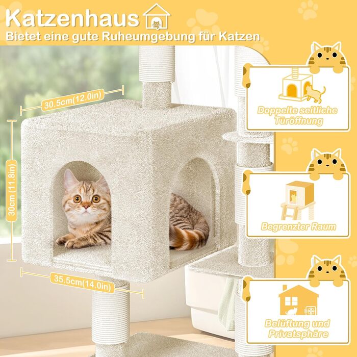 Драбина-кіготь для котів Naizy K1276 XXL, 49x41x93 см, бежева. Драбина з сизалю, кіготь-стійка, будиночок для кота. Активна іграшка для котів, підходить для кількох котів.