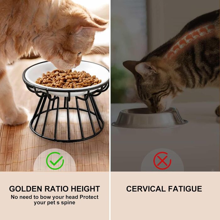 Підвищений годівниця для котів, кераміка, миска для котів з металевим підставкою, вода або корм для домашніх тварин, годівниці для котів, кошенят, цуценят та маленьких собак, придатна для миття в посудомийній машині