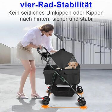 Візок для собак та котів OHMG Hundebuggy, до 25 кг, чорний, з сітчастим вікном та тримачем для напоїв