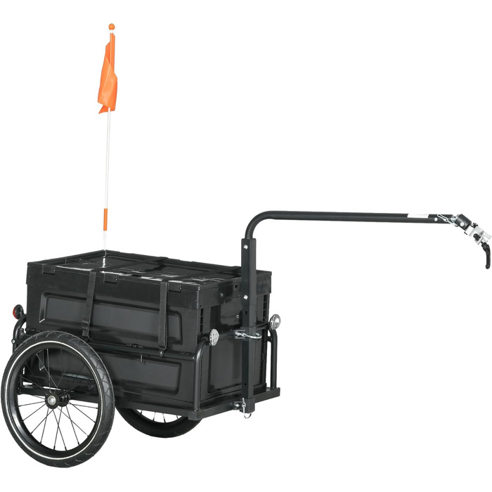 Причіп для велосипеда HOMCOM з ящиком, знімний та складаний, 65 л, колеса та світловідбивачі, максимальне навантаження 40 кг, чорний