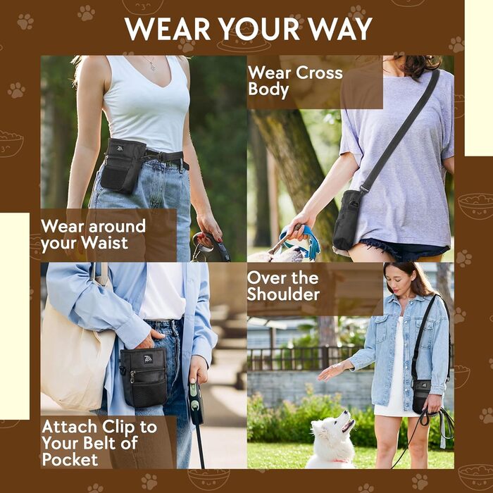 Сумка для ласощів для собак Leckerlibeutel: зручна сумка для цуценят з регульованим ремінцем, кліпсою для пояса, дозатором кульок та кишенями на блискавці та на шнурку