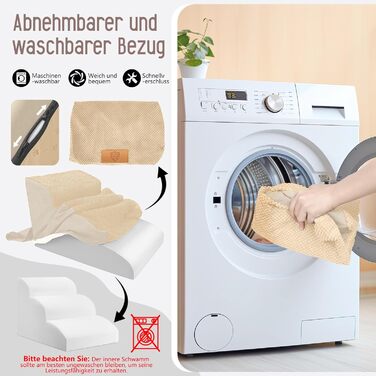 Сходинки для собак, 4 сходинки, знімний поручень, неслизьке покриття, для ліжка та дивану, з високощільним губчастим наповнювачем (3 сходинки, бежевий)