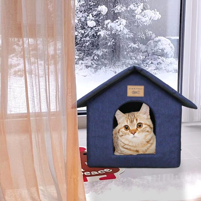 Vinnypet Будиночок для котів і собак, зимовий, водонепроникний, утеплений, 40x35x40 см, темно-синій, з матом, для вулиці, для безпритульних тварин