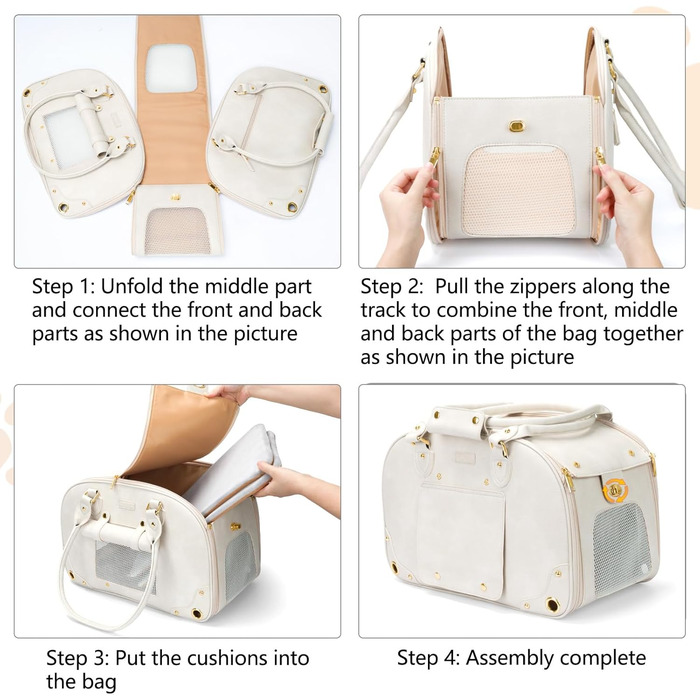 Сумка-переноска для собак та котів PetsHome, Premium-нейлон, водонепроникна, 44x26x55 см, Бежева