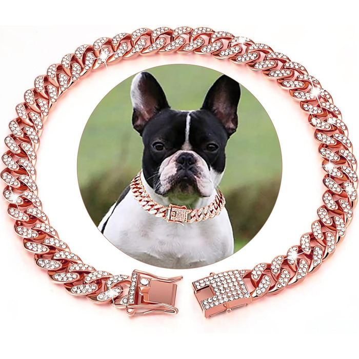 Рожево-золотий собачий ланцюжок з діамантами, кубинський ошийник, металева собача прикраса, 60 см