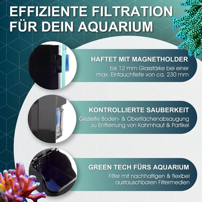 Фільтр для акваріума Tunze Comline Streamfilter 3163, для очищення поверхні та дна, з потужним магнітним кріпленням, для акваріумів 60-400 л, універсальний фільтруючий матеріал